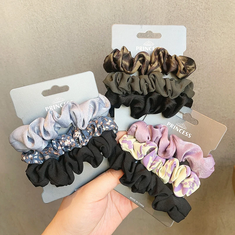 3Pcs Silk Satin Scrunchies Set Solid Color Hair Rope Ponytail Holder Hair Ties Elastic Rubber Bands Hair Accessories Headwear