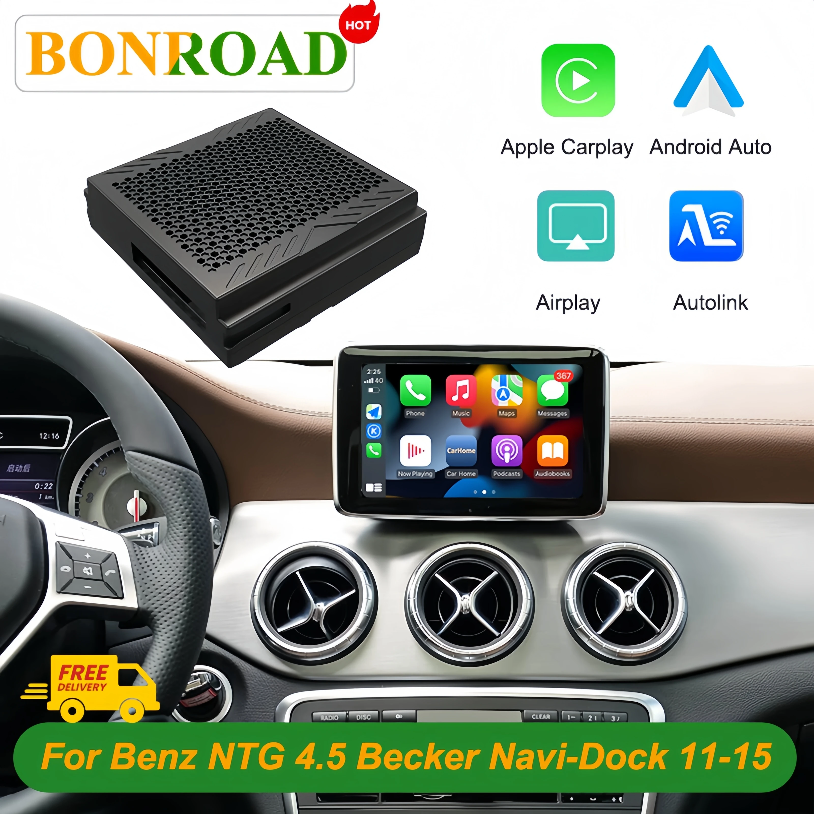 

BONROAD Plug and Play Android Auto Wireless CarPlay для Mercedes Benz A B C E Class GLA CLA GLK W204 W176 W246 X204 C117 NTG4.5