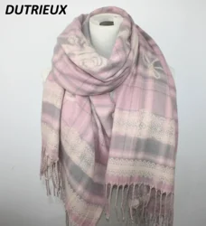Sciarpa giapponese Nuovo plaid jacquard Simpatico fiocco di coniglio Sciarpa Lolita scialle di cashmere double-face caldo delle nuove donne di inverno per ragazze