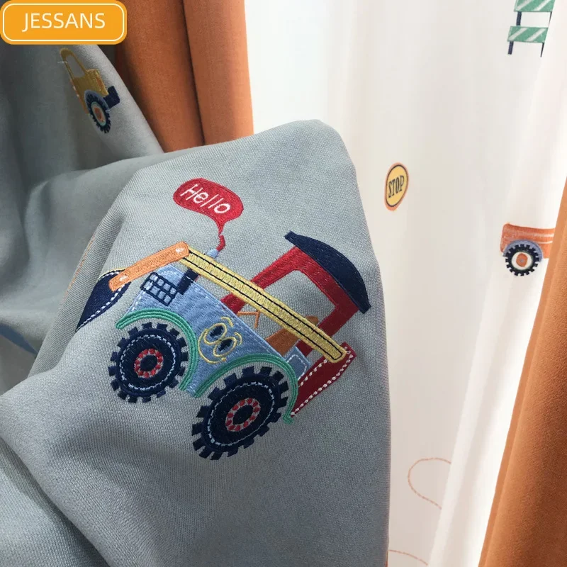 الراقية غرفة الأطفال الصبي غرفة حفارة سيارة التطريز خياطة الستائر لغرفة النوم مخصص المنتج النهائي