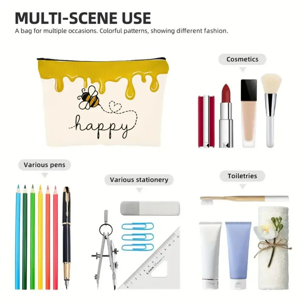 

Coffee Give Me Teacher Power Zipper Pen Bag Organizer Pouch Bag Portable Women Linen Cosmetic Bags Student Stationery