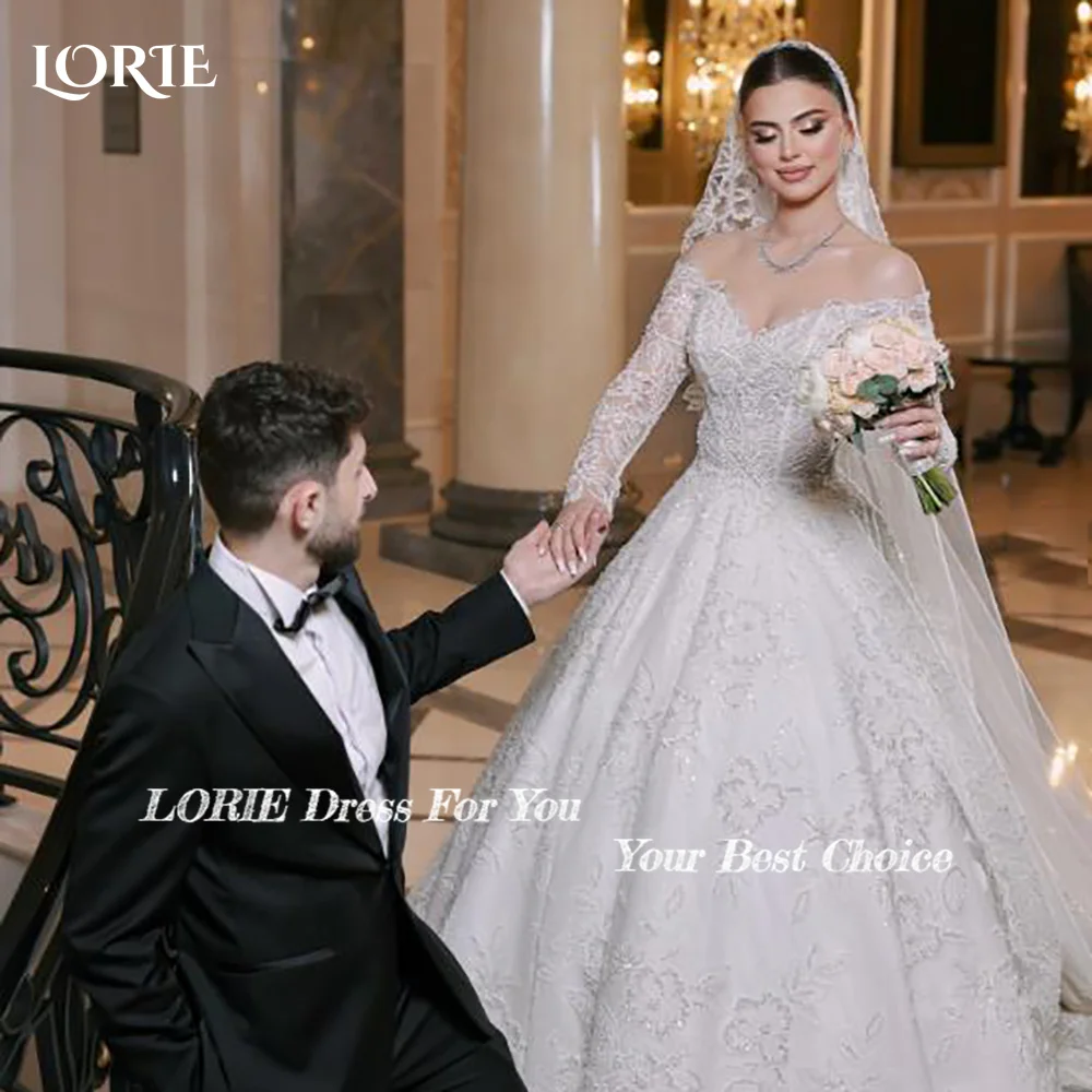 LORIE Puffärmel Glitzernde Brautkleider Pailletten Applikationen Spitze schulterfrei Glänzende Vestidos de Novia Schatz Boho Brautkleid