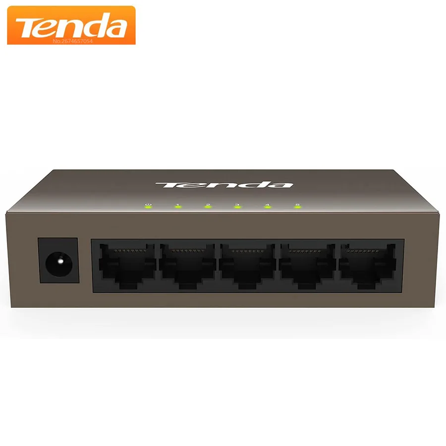 Tenda TEF1005D 5-Port 10/100Mbps Switch Fast Ethernet Desktop Network Splitter Sturdy Metal Fanless Plug & Play Traffic Optimiza