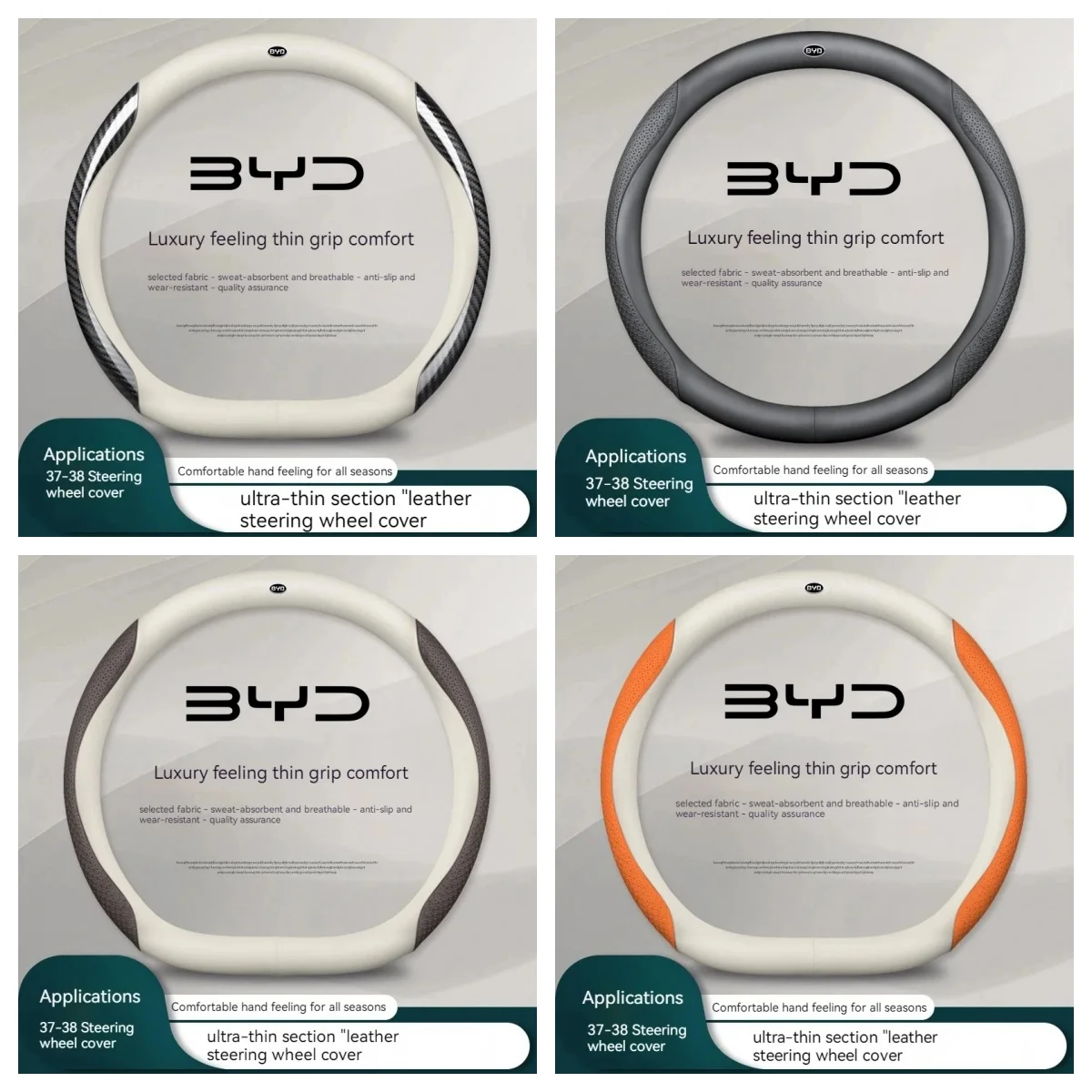 Non‑Slip Genuine Leather Steering Wheel Cover For BYD Atto3 Seal Han Tang Dolphin Song Yuan Sweat‑Absorbent Ultra‑Thin Car Inter