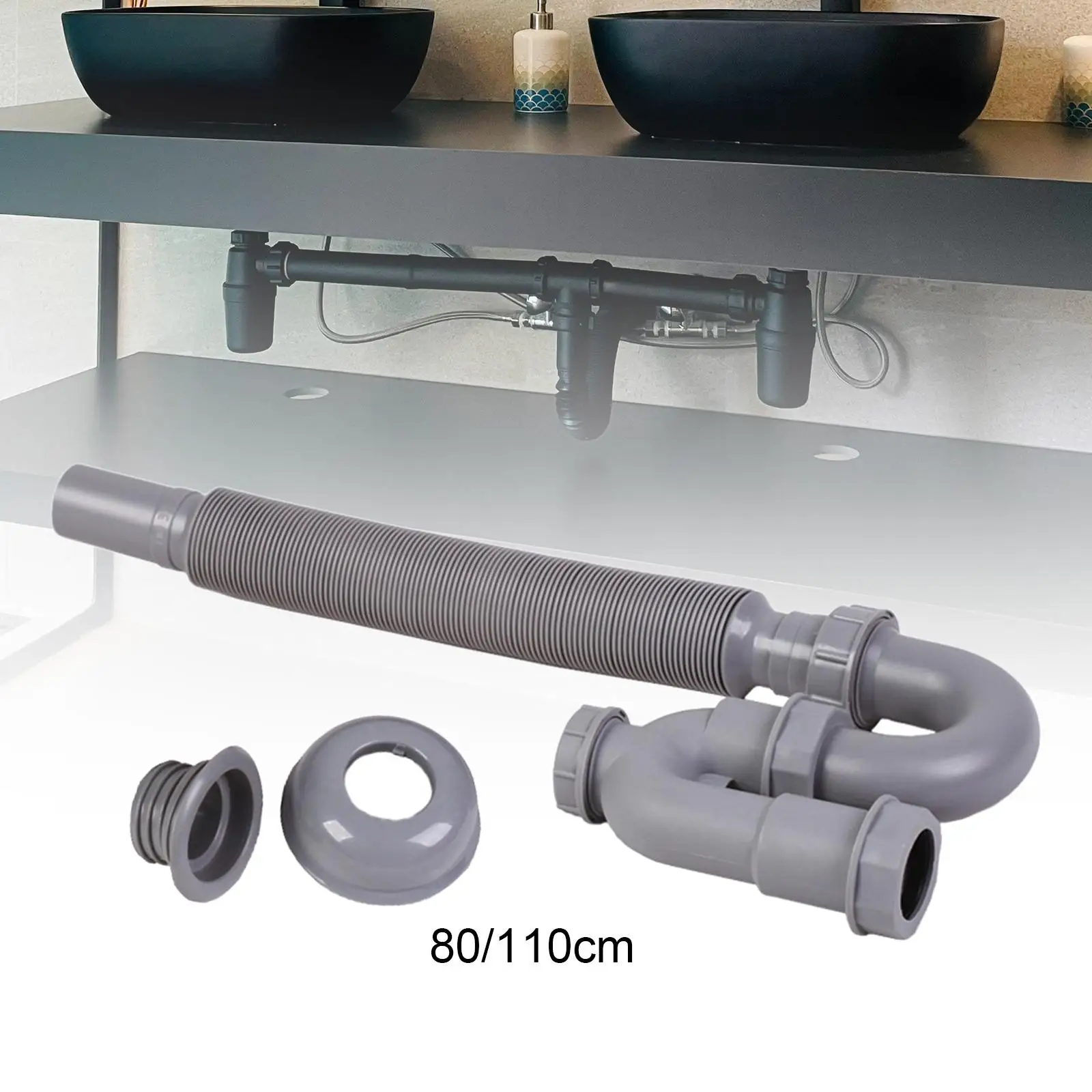 u shape Drain Pipe Sewer Drain Hose Expandable Adjustable Universal Sink Drain Pipe Drainage Pipe for Restroom Kitchen Bathroom