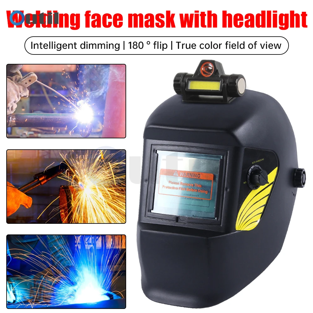 Welder Mask True Color Lens For Arc Weld Welding Helmet Large View Solar Power Auto Darkening Welding Mask with light