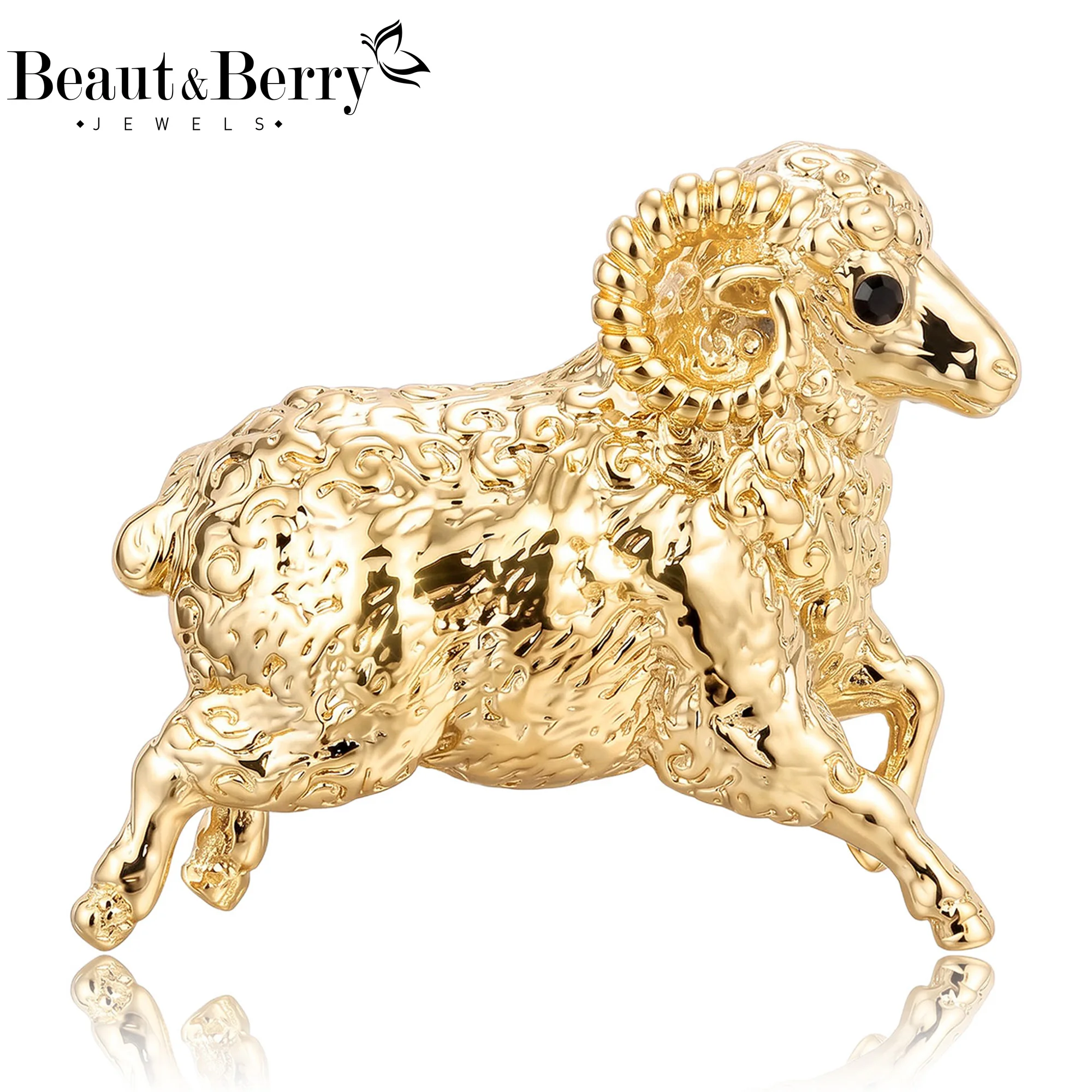 Beaut&Berry Trendy Glossy Sheep Brooches for Women Unisex Zodiac Animal Pins Casual Party Jewelry Accessories Gifts Decoration