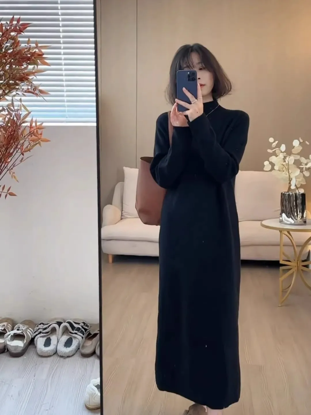 

plus Size Lazy Knitted Bla Dr High Collar Slimming Concealing Long Dr Korean Sle Loose Fit Winter Casual A-Line Skirt