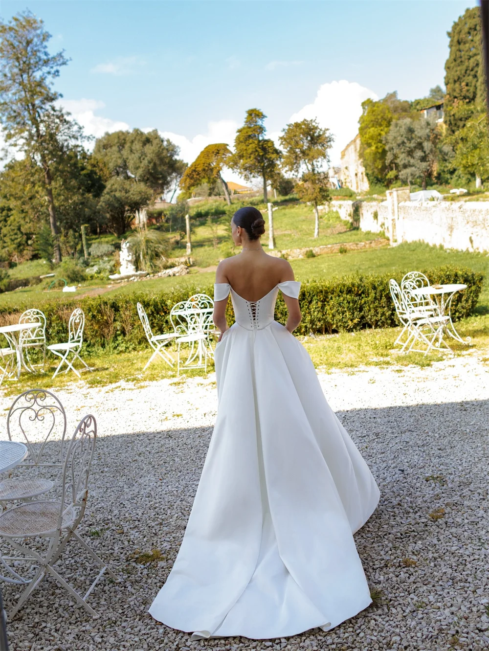 Kyoto personnalisé blanc épaules dénudées robe de mariée à lacets dos sans manches vestidos de noiva élégant a-ligne robe de soirée 2025