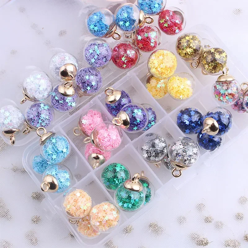 10pcs/Pack Colored Transparent Glitter Little Star Wishing Bottle Crystal Glass Ball Pendants Jewelry DIY Crafts Christmas Decor