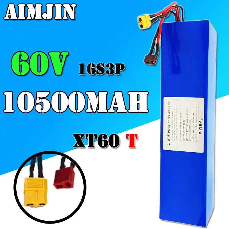 

100% New 60V Rechargeable Battery 10500mAh 18650 16S3P Lithium Battery Pack with BMS 700W 1500W High-power