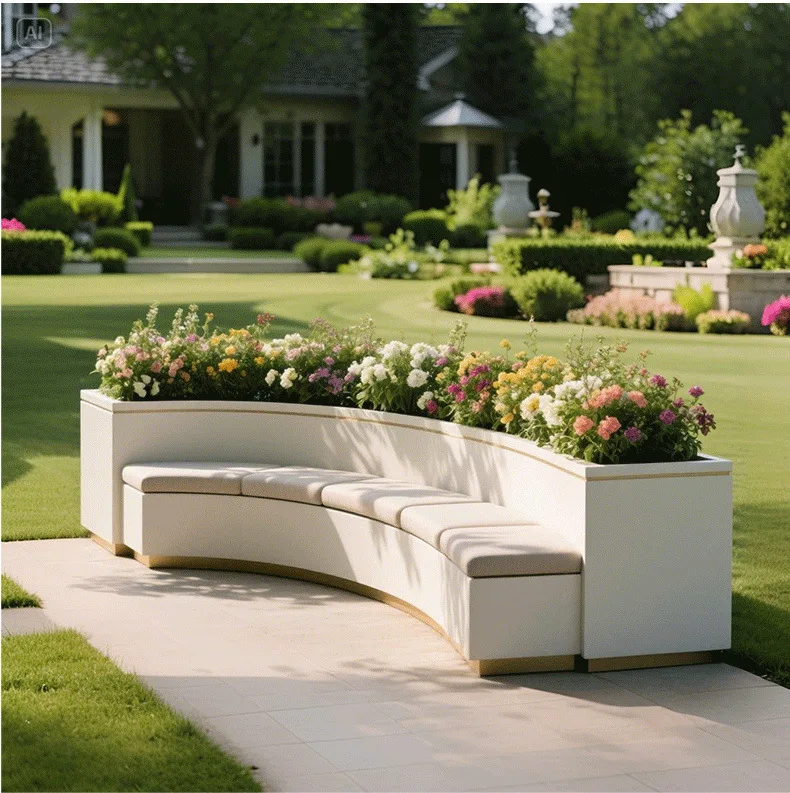 Outdoor wrought iron flower box seat combination commercial square landscape flower pot pedestrian street milk tea shop planting