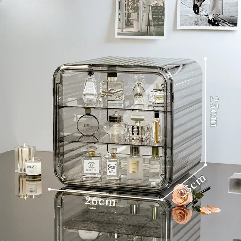 Cute Pillow Transparent Acrylic Perfume Storage Box Display Cabinet with Door Dust-proof Desktop Dresser Cosmetics Storage Rack