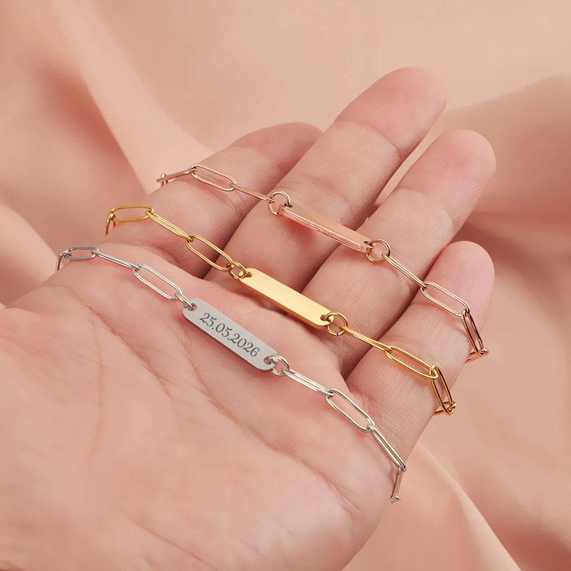 Women's Custom Engraved Name Bracelet, Minimalist Bar Design