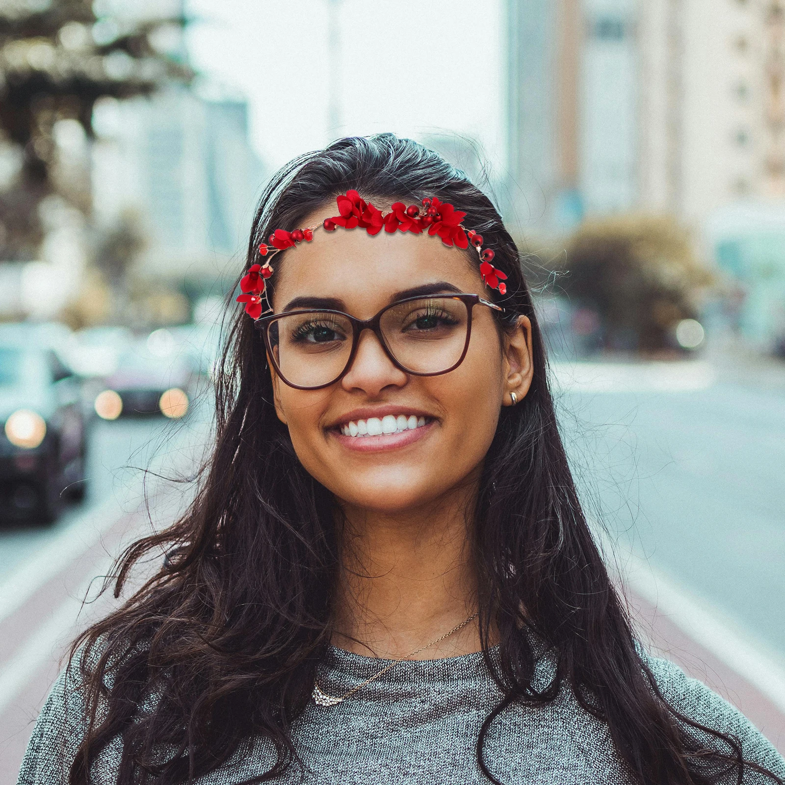 

Red Flower Headdress Headband for Women Girls Wedding Bride Bridal Headpiece Floral Hair Accessory Hair Bands Bright Color