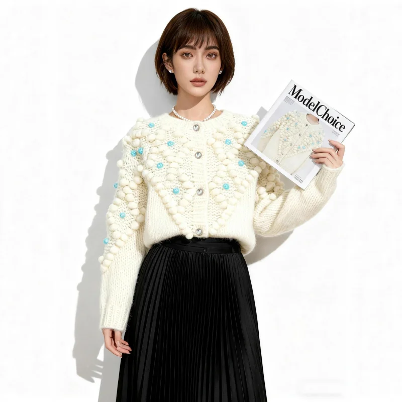 

2026 Spring and Autumn New Style Three-Dimensional Floral Loose Knit Cardigan Sweater Coat Women