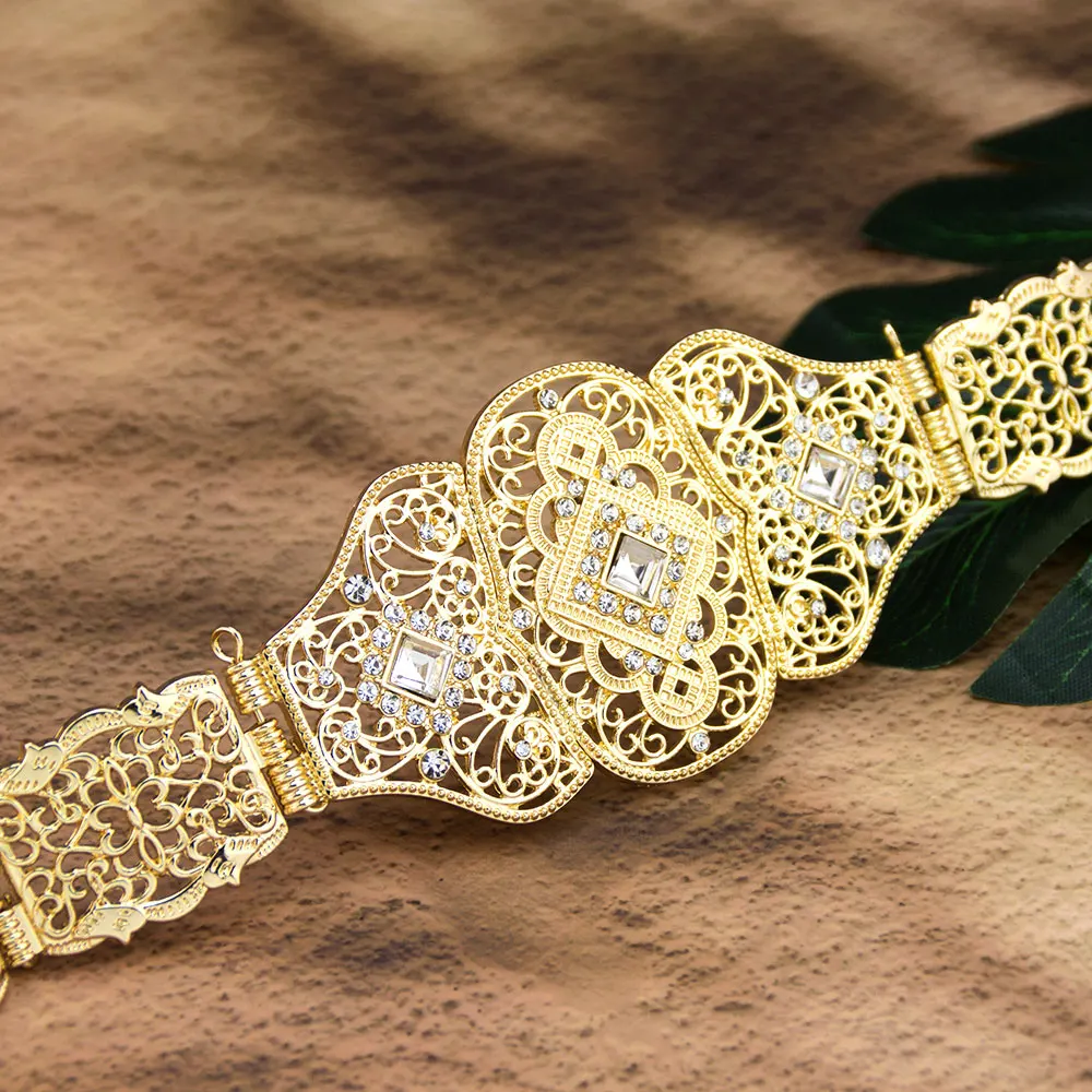 حزام قفطان نسائي عربي مغربي سلسلة خصر لحفلات الزفاف طول قابل للتعديل لون ذهبي إكسسوارات قصر أوروبا