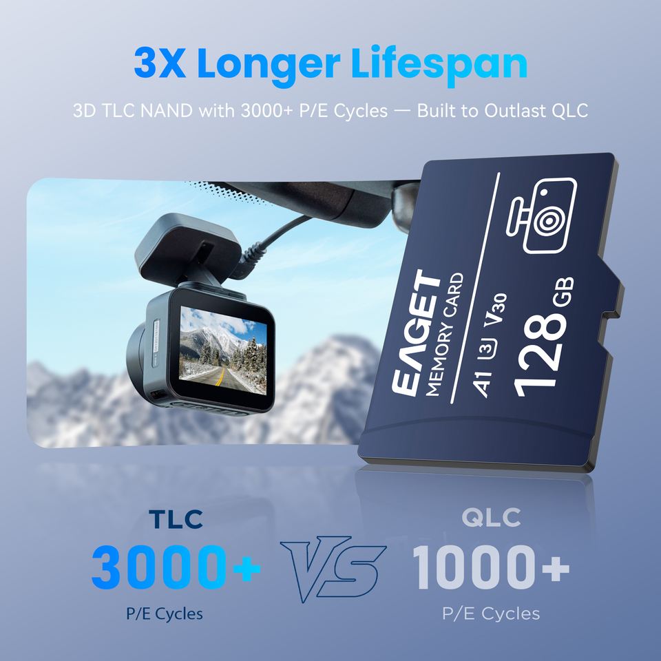 EAGET TF Micro SD Card A1 U3 V30 32GB 64GB 128GB With SD Adapter Single or 3‑Pack Memory Card for Dashcam Action Camera Drones
