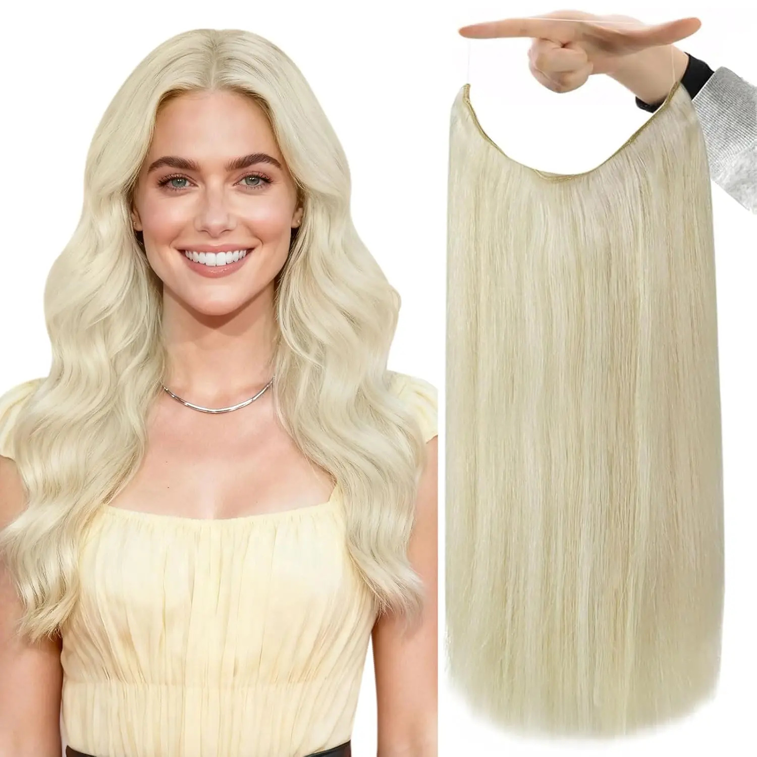 

Real Remy Human Hair Extensions 12-20 Inch Straight Invisible Wire Weft Clip-In for Women And Girls Easy to Wear