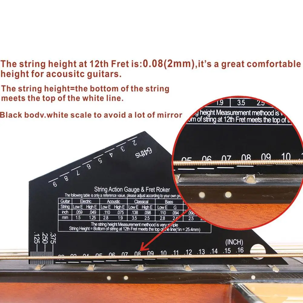 Stainless Steel String Action Gauge Electric Guitar Chord Neck Leveling Fingerboard Bass Height Measuring Ruler Guitar Rule M4b9