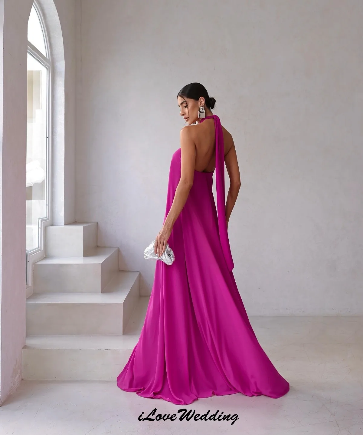 スカイブルーシフォンイブニングドレス 2025 ホルターウェディングパーティードレス女性のためのエレガントな床の長さの背中の開いたセクシーなリボンカスタマイズ