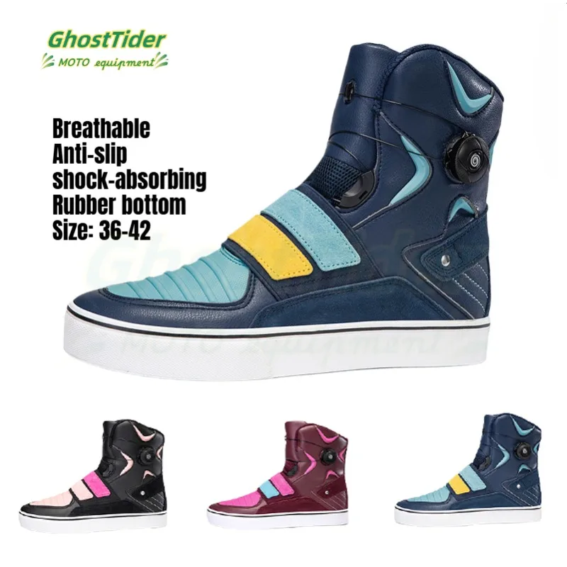 Men's Motorcycle boots Breathable Anti-fall Rider Road Racing Casual Shoes Boots Gear Shift Rubber Sole Motorbike Shoes