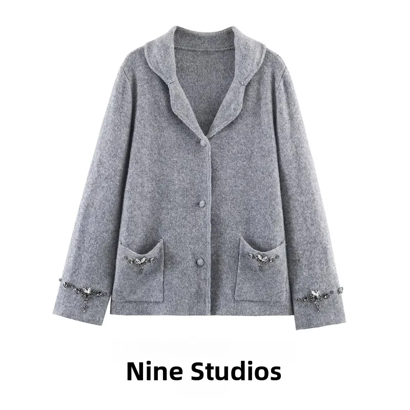 

Женский вязаный кардиган NINE ZAR свободного кроя, повседневный, длинный, с бисерным воротником-стойкой, летняя мода