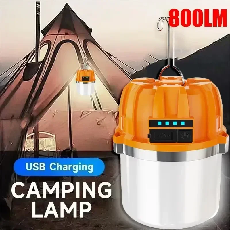 Powerful LED Camping Light USB Rechargeable Portable Lamp Bulb Flashlight with Power Display Emergency Torch for Outdoor Fishing
