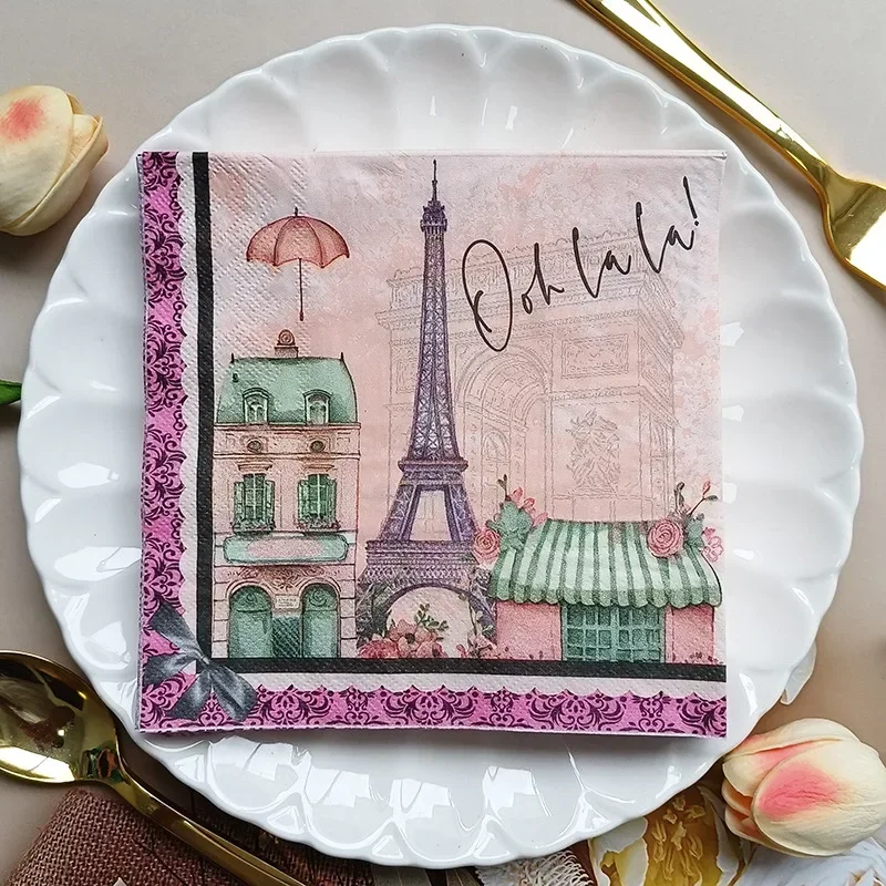 20pcs 33*33cm 2-Ply New Paris Tower Colourful Printed Tissue Paper Party Decoration Paper Placemats Butterfly Bone Bart Paper