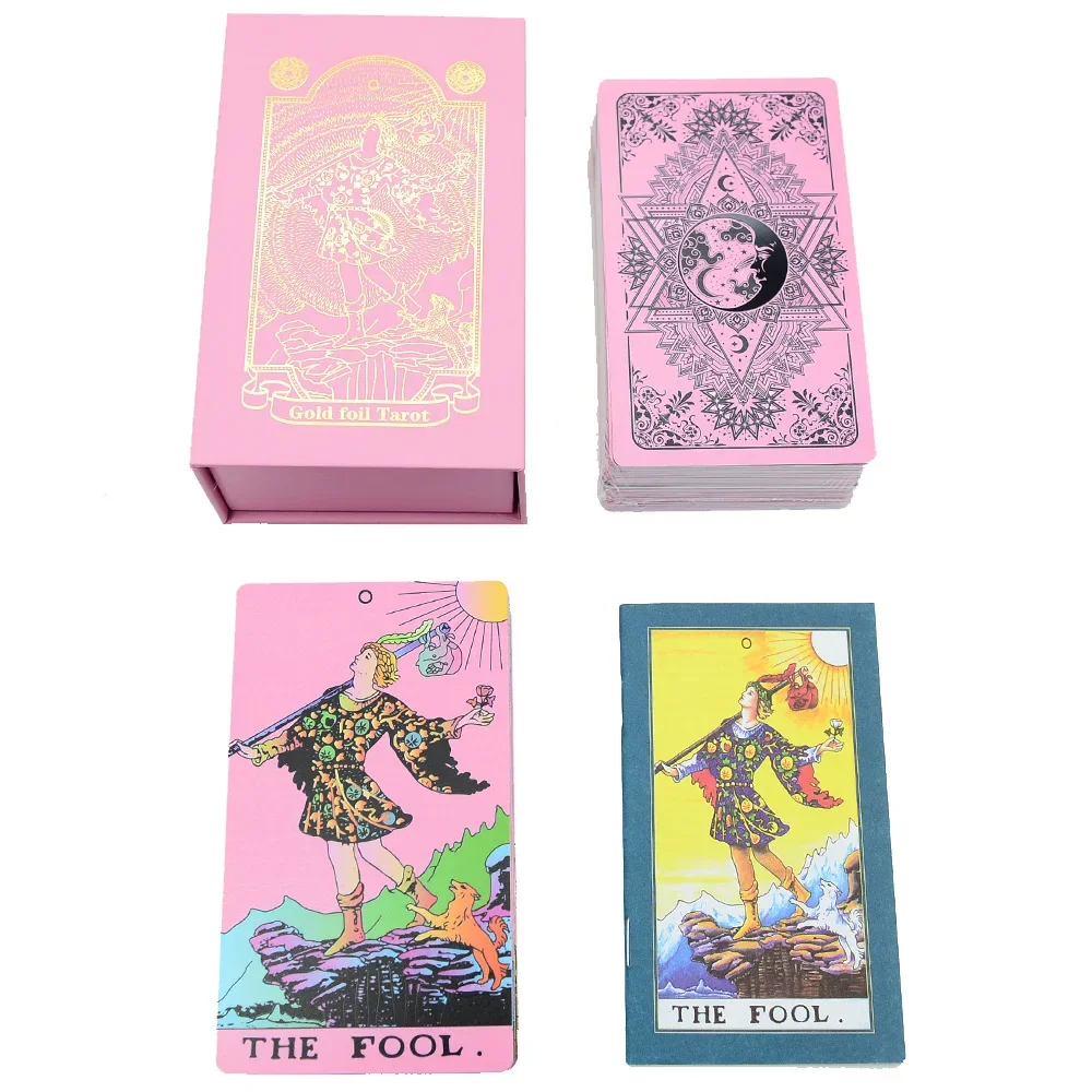 Pink Wait Tarot Cards PVC Wear-resistant Family Board Game Card with Guide Book Mysterious Divination Oracle Cards