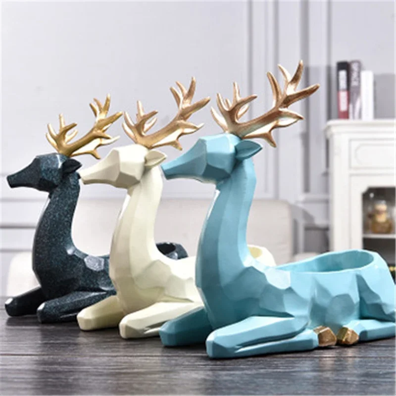 Simple Modern Creative Deer Desktop Phone key Storage Decorative Ornaments Resin Crafts Home Decor Living Room Decoration