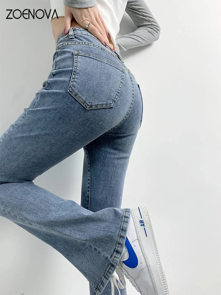 ZOENOVA Flared Jeans Woman High Waist Denim Trousers For Female Blue Black Elastic Skinny Fashion Classic Leisure Wide Leg Pants