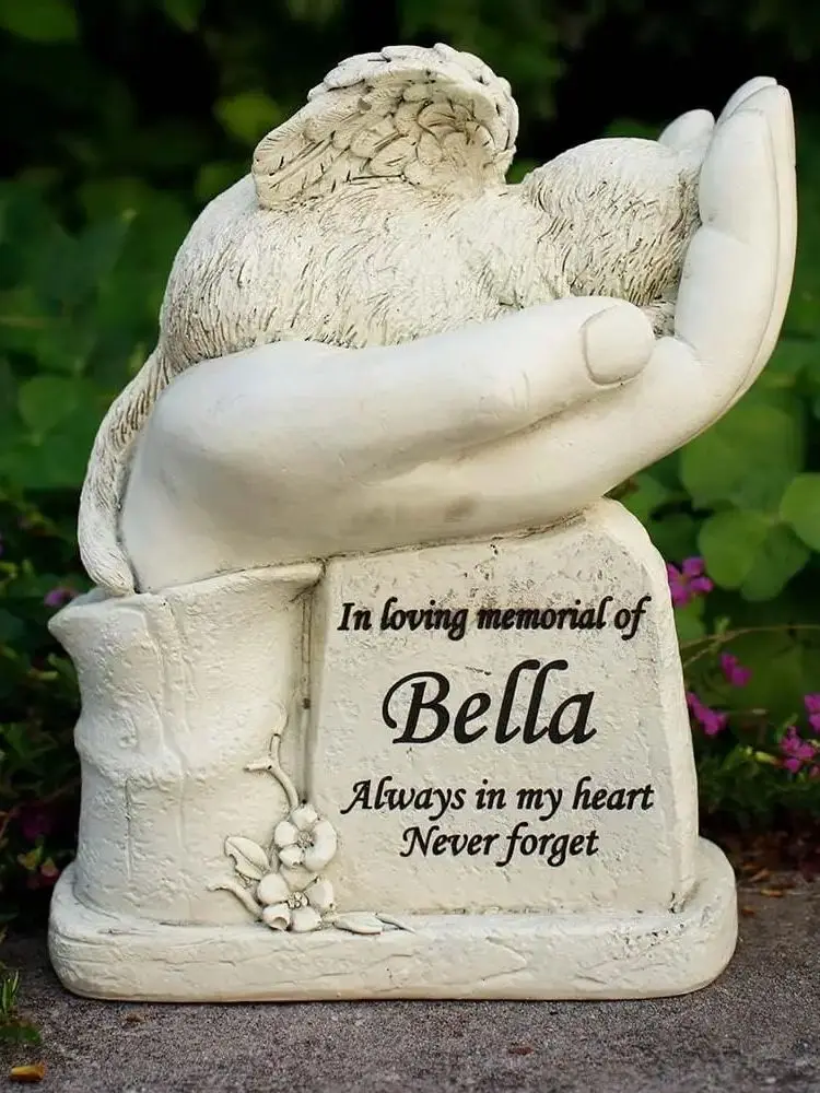 Statua di pietra commemorativa del gatto, marcatori di tomba dell'animale domestico del gatto personalizzato, pietra commemorativa del giardino dell'angelo del gatto addormentato bianco, regalo perso dell'animale domestico di simpatia