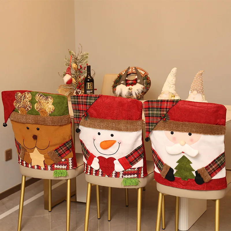 

5PCS Christmas Chair Covers Christmas Chair Decorations, Santa Snowman Chair Back Cover for Dinning Room Holiday Party Decor