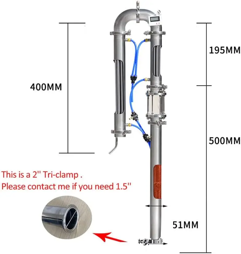 

Новая трубчатая дистилляционная башня с смотровым стеклом, медная сетка 1,5 дюйма, 2 дюйма, домашнее пивоваренное оборудование, дистиллятор moonshine (2 дюйма)