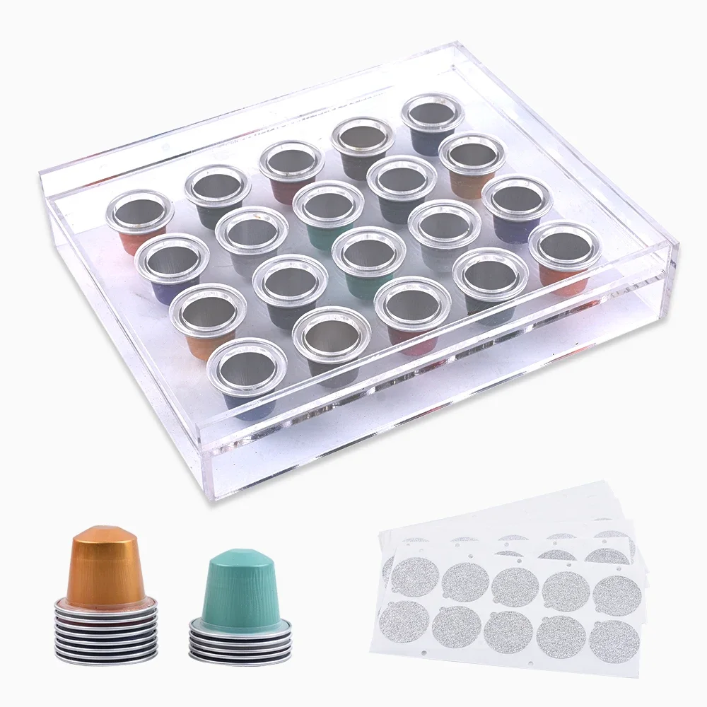 3PCS 20 Holes High Quality Coffee Capsules Filling Board with 100 Capsules with Self-adhesive Lids