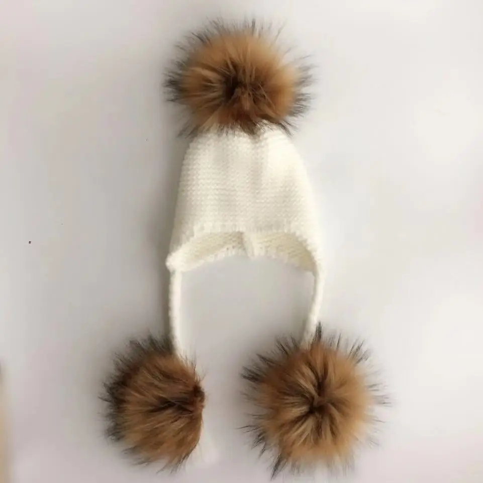 1-3 years Baby Winter Earmuffs Warm Children Winter Hat Knitted Pompom Plush Cotton Baby Warm Hat Cute Girls Boys Winter Hat