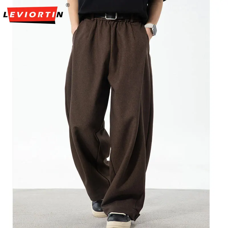 

Мужские весенне-летние новые модные универсальные свободные брюки в стиле ретро с боковым разрезом, трехмерные сложенные дизайнерские однотонные повседневные брюки