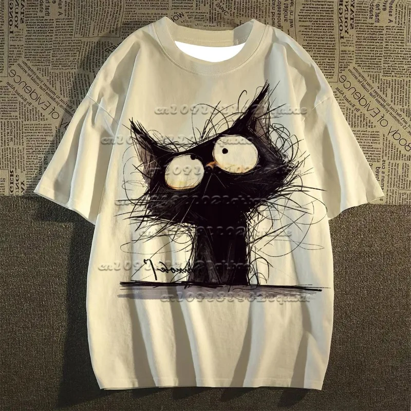 

Funny Black Cat 3D Printed Short Sleeve T-shirt New Loose, Casual, Breathable, Quick Drying Top