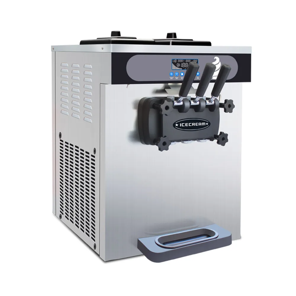 Snack Food Factory 25-28L/h 3 Flavor Soft Ice Cream Maker Machine Three Head Desktop Ice Cream Machine