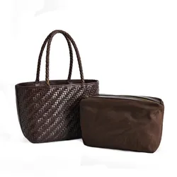 Autunno e inverno retrò nuova borsa intrecciata in vera pelle pura borsa per cesto di verdure fatta a mano borsa da donna casual tutto-fiammifero francese