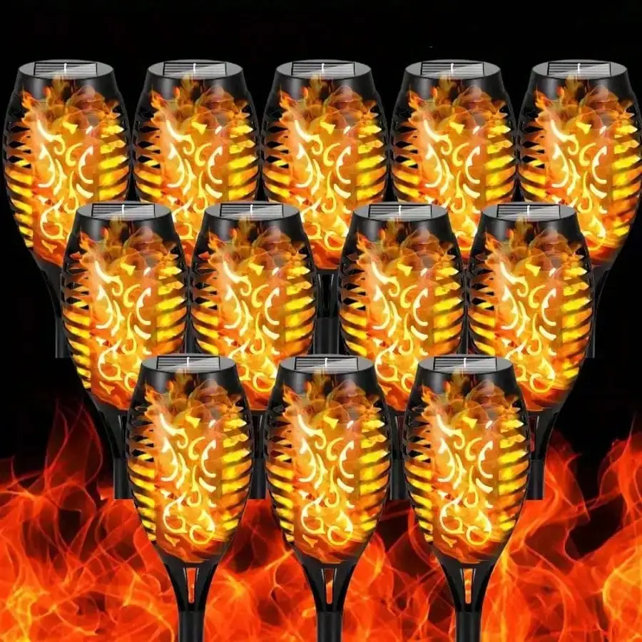 

1-12Pcs Solar Torch Lights, Flickering Flame LED Lamp, Waterproof Outdoor Landscape Light for Garden Holiday Decor