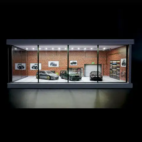 1/64 Skala Diorama Bilgarage Modell LED-belysning Stadsparkeringsplats Utställningsplats Bakgrund Display Scenmodell Samling Gåva 10 best sales diorama parkeringsplats - №6