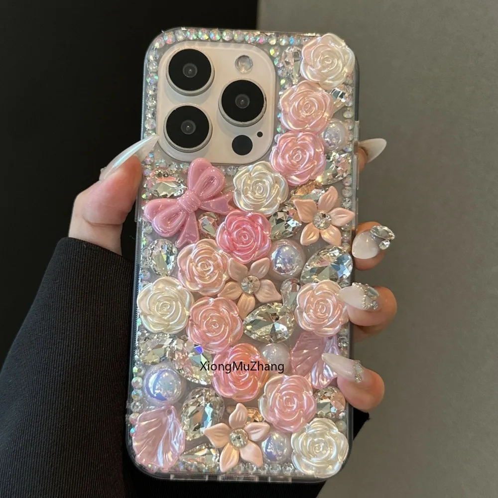 Luxury Bling Rhinestone Flowers Case for Iphone 15 13 14 Pro Max 12 Mini 11 Pro Max 7 8 Plus XS Max Diamond Crystal Woman Cover