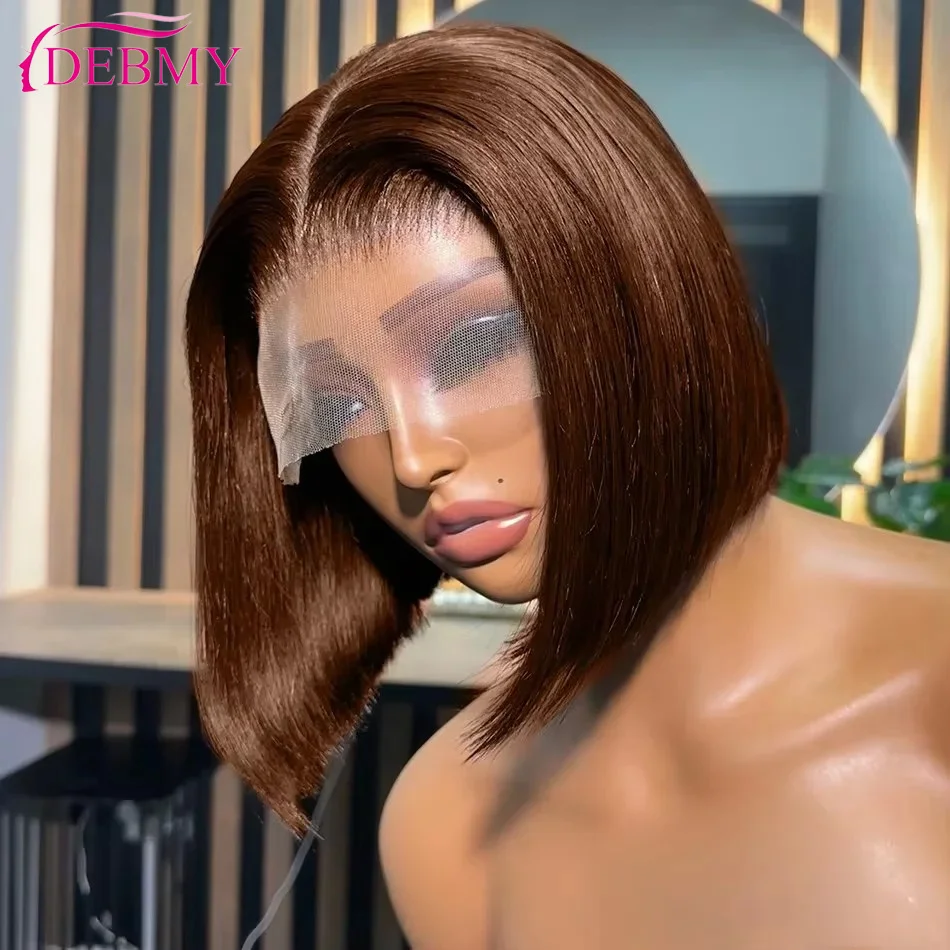 

Chocolate Brown Lace Front Human Hair Wigs For Women Pre Plucked Colored 13x4 Dark Brown Transparent Lace Frontal Short Bob Wig