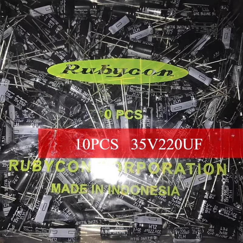 (10pcs) 220UF 35V aluminum electrolytic capacitor 35v220uf 8 * 11.5mm ZLH high-frequency long life  rubycon capacitors
