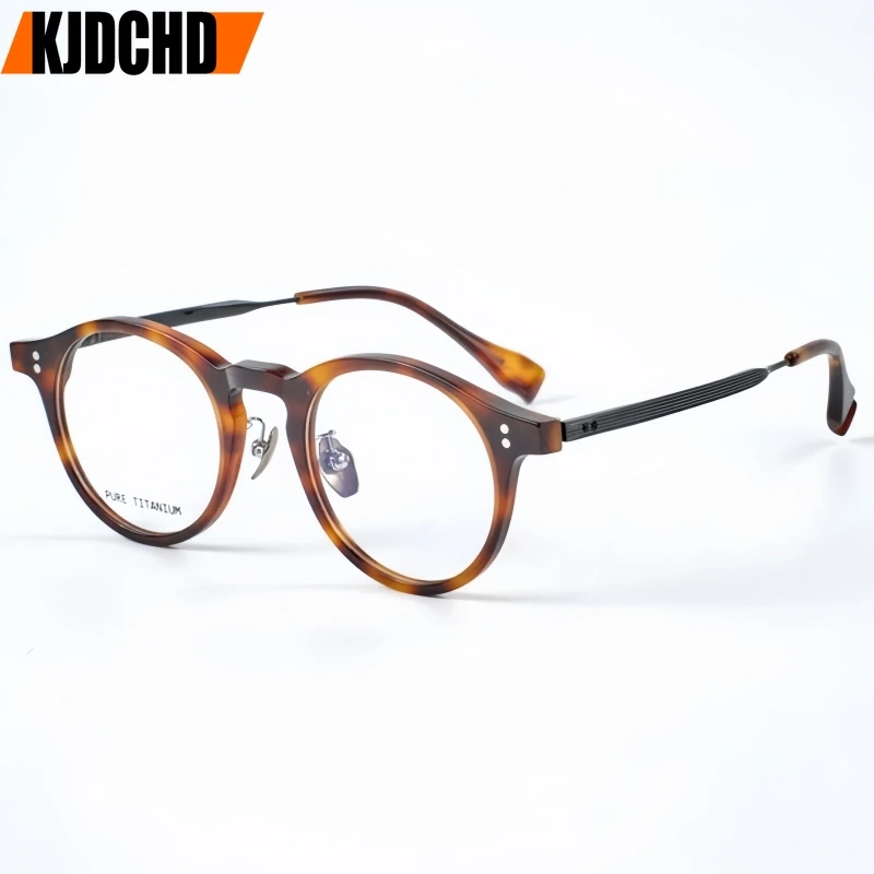 

KJDCHD Высококачественные очки из чистого титана и ацетата для мужчин и женщин в стиле ретро, большая круглая оптическая оправа для очков по рецепту