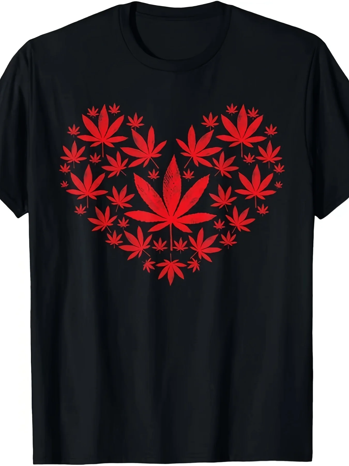 Men'S Humorous T-Shirt Featuring Leaf And Heart Design - Vintage Red And Green Graphic Tee with Pot Plant Illustration, Cozy Casual Short Sleeve Top for Valentine'S Day, 4/20 Celebrations, And Everyday Wear - Gift Apparel for Stoners