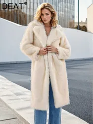 DEAT moda donna cappotto di pelliccia sintetica risvolto sciolto manica lunga spessa calda imitazione pelliccia di volpe giacche inverno 2024 nuova marea 7 ab5135