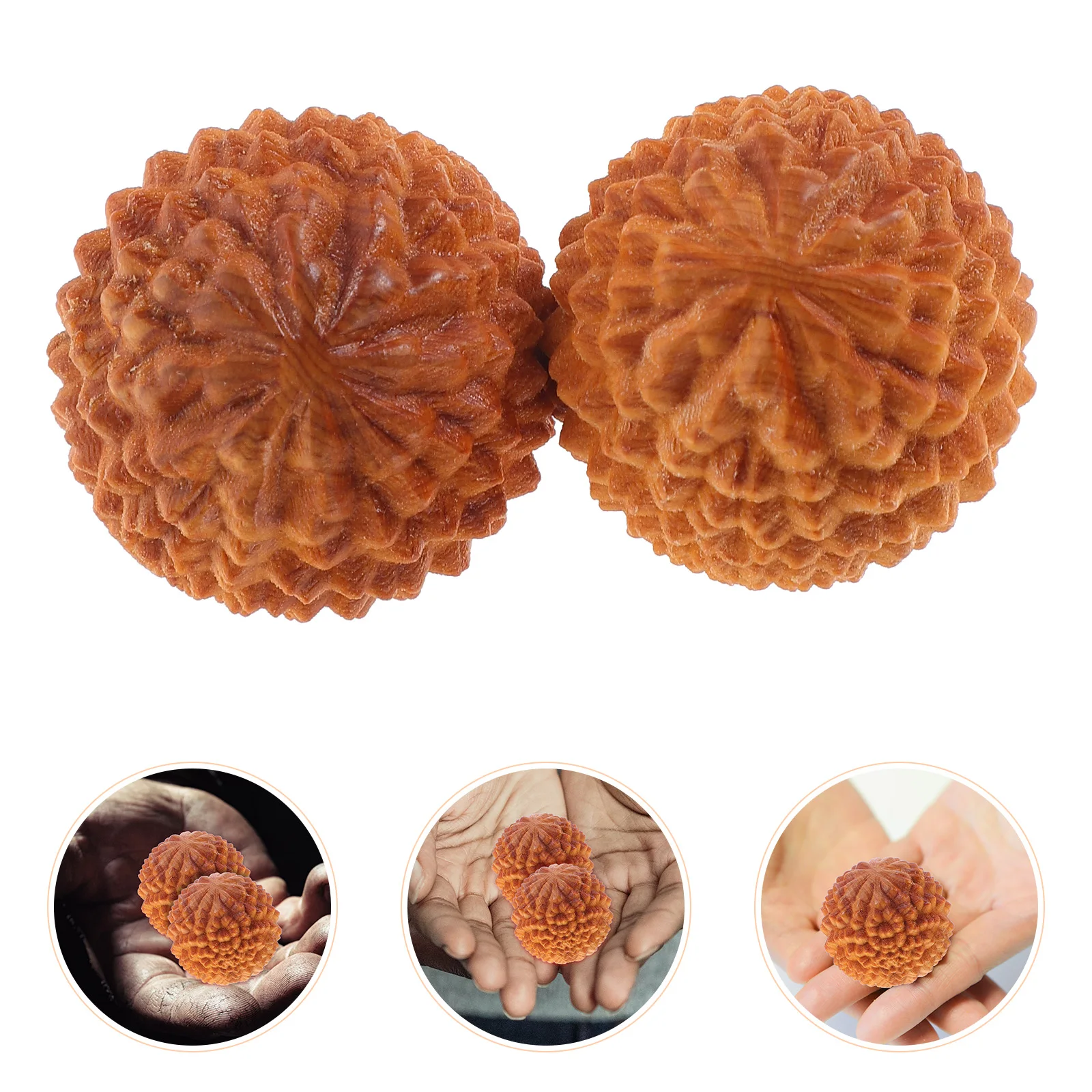 2pcs Chinese Health Ball Hand Massagers Ball Durian Shape Hand Ball Wood Hand Massagers Ball Rolling Hand Massagers Beauty